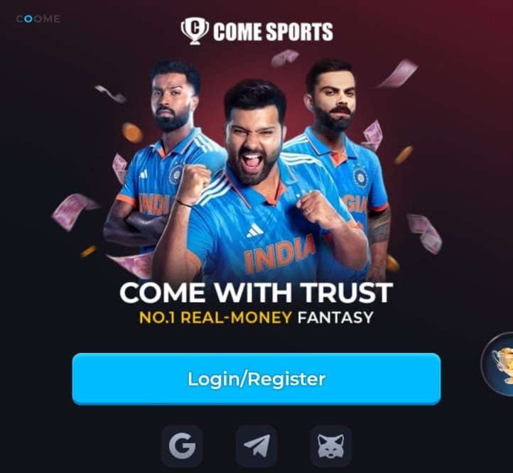 ComeGame official promotional banner — Come With Trust, real-money gaming for India